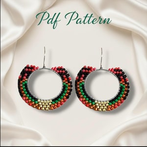 Beaded Earring Patterns -Native Beaded Hoop Earrings Pattern: Brick Stitch Miyuki Delica (PDF Download