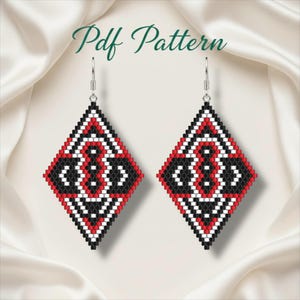 Patrón PDF de pendientes de punto ladrillo, patrón de cuentas rombo Miyuki Delica con forma de diamante, descarga instantánea