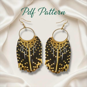 Beaded Earring Patterns -Beaded Hoop Earrings Pattern: Miyuki Seed Bead Fringe (PDF Download)