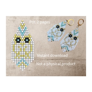 Kralenoorbelpatroon, franjepatroon, uilpatroon, pdf, direct downloaden, digitaal product, steensteektechniek