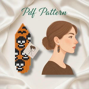 Beaded Earring Patterns -Halloween Beaded EarringPattern - Skull Brick Stitch Pattern - Instant Download