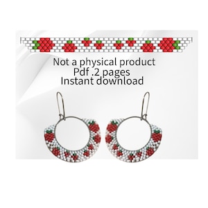 Strawberry Beaded Earrings Pattern - Instant download - PDF- Hoop earrings beaded patterns