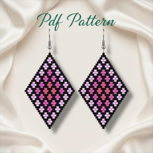 Modello PDF per orecchini a punto mattone, modello con perline a forma di diamante Miyuki Delica a rombo, download immediato