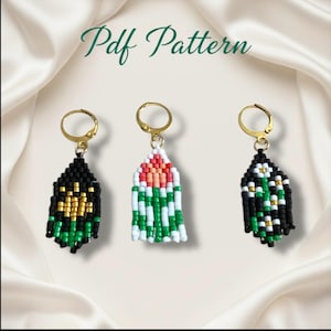 Motif de boucles d'oreilles à franges fleurs Brick Stitch : tutoriel de perles (téléchargement PDF, lot de 3