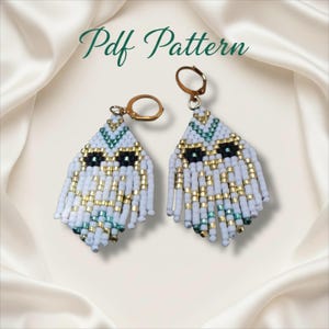 Owl Beaded Fringe Earring Pattern: Brick Stitch (PDF Download)
