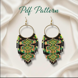 Tribal Beaded Hoop Earrings Pattern: Fringe Miyuki Delica Beads (PDF Download)