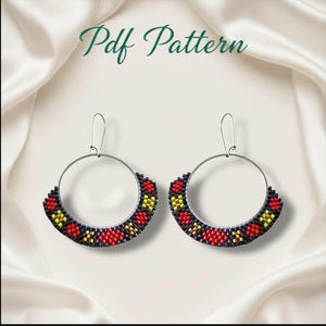 Ethnic Beaded Hoop Earrings Pattern: Miyuki Delica Beads (PDF Pattern)