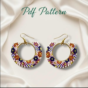 Brick Stitch Hoop Earring Pattern: Flower Beaded Design (PDF Downloadable Template)