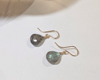 Labradorite earrings, dangle and drop earrings, grey gemstone earrings, handmade jewelry, minimalist earring, 14k gold filled, gift for her