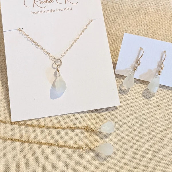 Gemstone jewelry set moonstone handmade jewelry earring necklace set minimal jewelry set moonstone personalised jewelry set gift for women