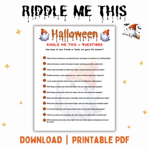 Halloween Riddle Me This for Halloween Party Games, Printable Halloween Kids or Teens Activity, Halloween Quiz, Halloween Games