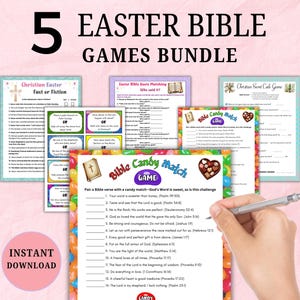 5 Bijbelspellen BUNDEL, christelijke paasspellen, afdrukbare christelijke spellen voor kinderen en volwassenen, kerkfeestspellen, zondagsschoolplezier