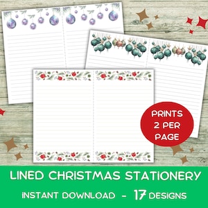 Artigos de papelaria de Natal, papel para carta de Natal, papel timbrado de Natal para impressão, 17 designs de papel pautado, impressões 2 por página de carta dos EUA