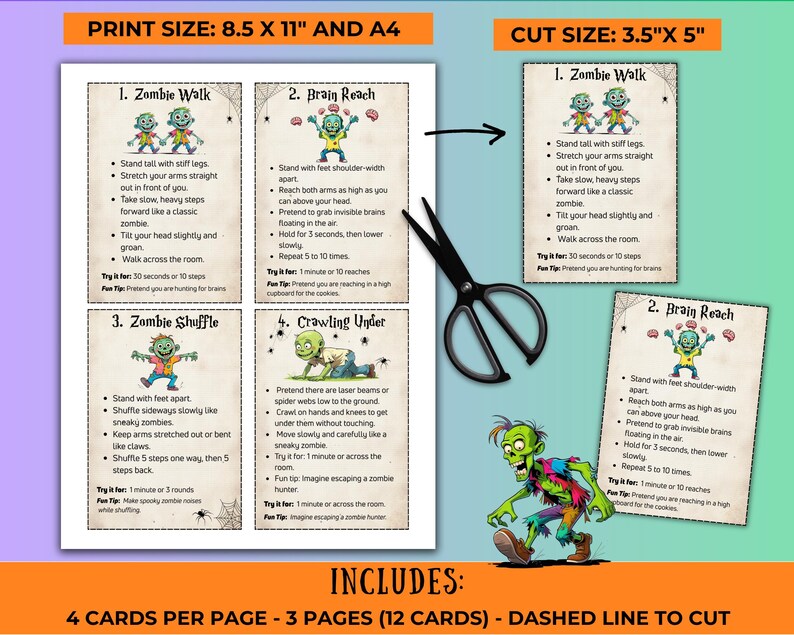 Zombie Movement Cards for Kids, Halloween Kids Game, Fun Printable ...