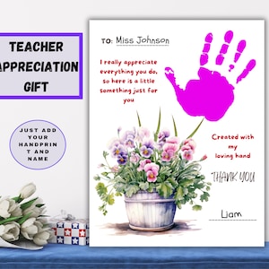 Teacher Appreciation Handprint Art as a Thank You Gift, Teacher Appreciation Week Gift, Printable Handprint Keepsake Craft for Kids