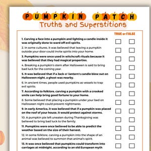 Juego de calabaza: Verdadero o Falso, Juego de calabaza imprimible, Juego de Acción de Gracias, Trivia de Halloween, Preguntas de otoño, Cuestionario divertido