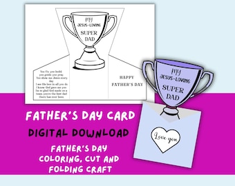 Printable Fathers Day Card, Sunday School Craft, Fathers Day Bible Craft for Kids, Christian Bible Verse Coloring Card, Fathers Day Keepsake