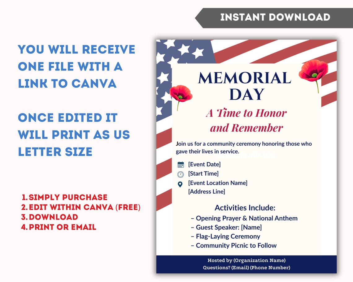Editable Memorial Day Flyer Template for Event Promotion, Memorial Day ...