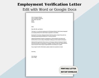 Professional Employment Verification Letter Template, Verify Salary Letter or Job Verification