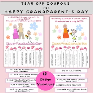Folleto de cupones desprendibles para el Día de los Abuelos: regalo imprimible para abuelas y abuelos, tarjeta para el Día de los Abuelos con 10 cupones desprendibles