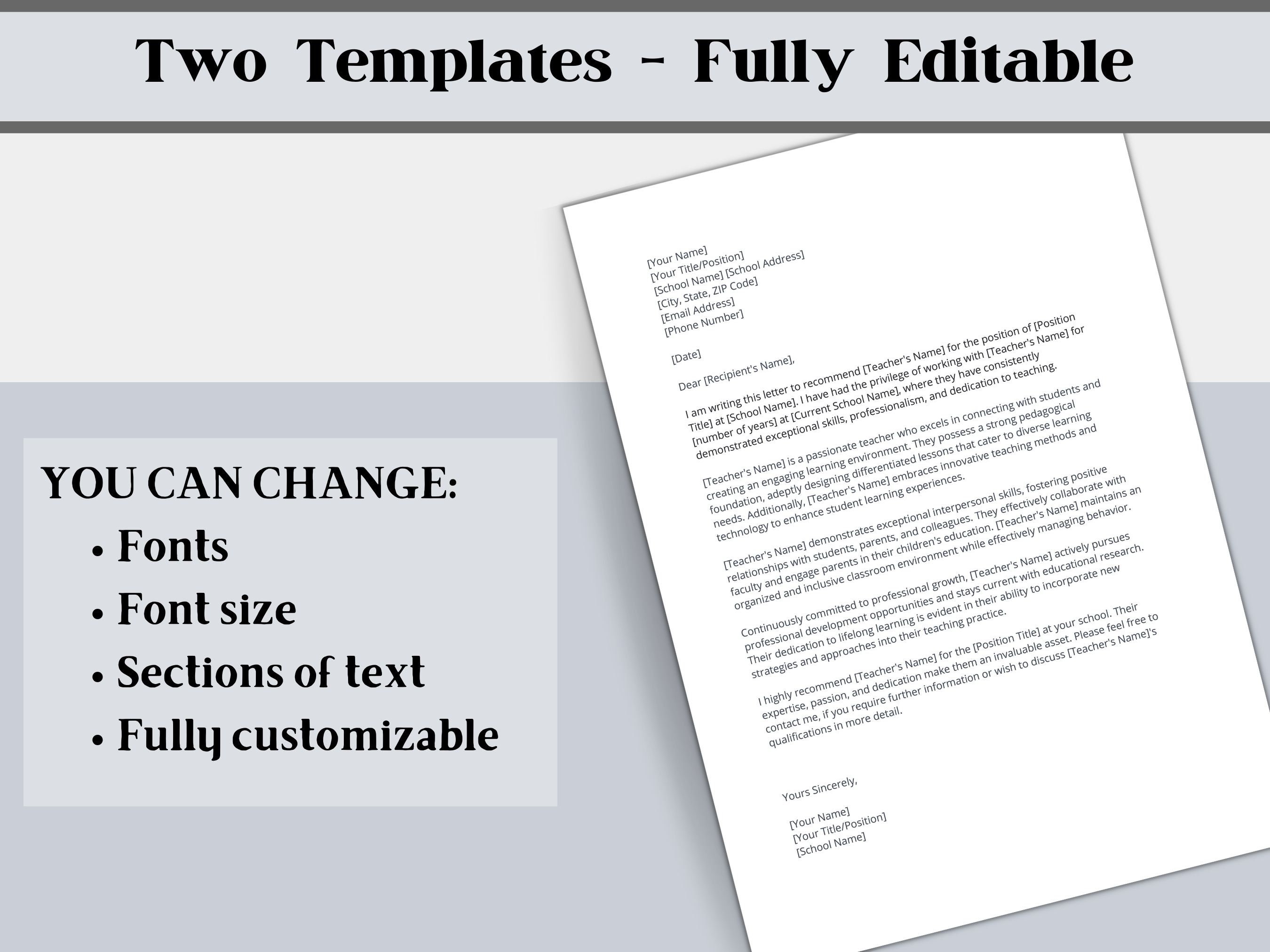 2 Teachers Letter of Recommendation Template - Capture Your Teachers ...