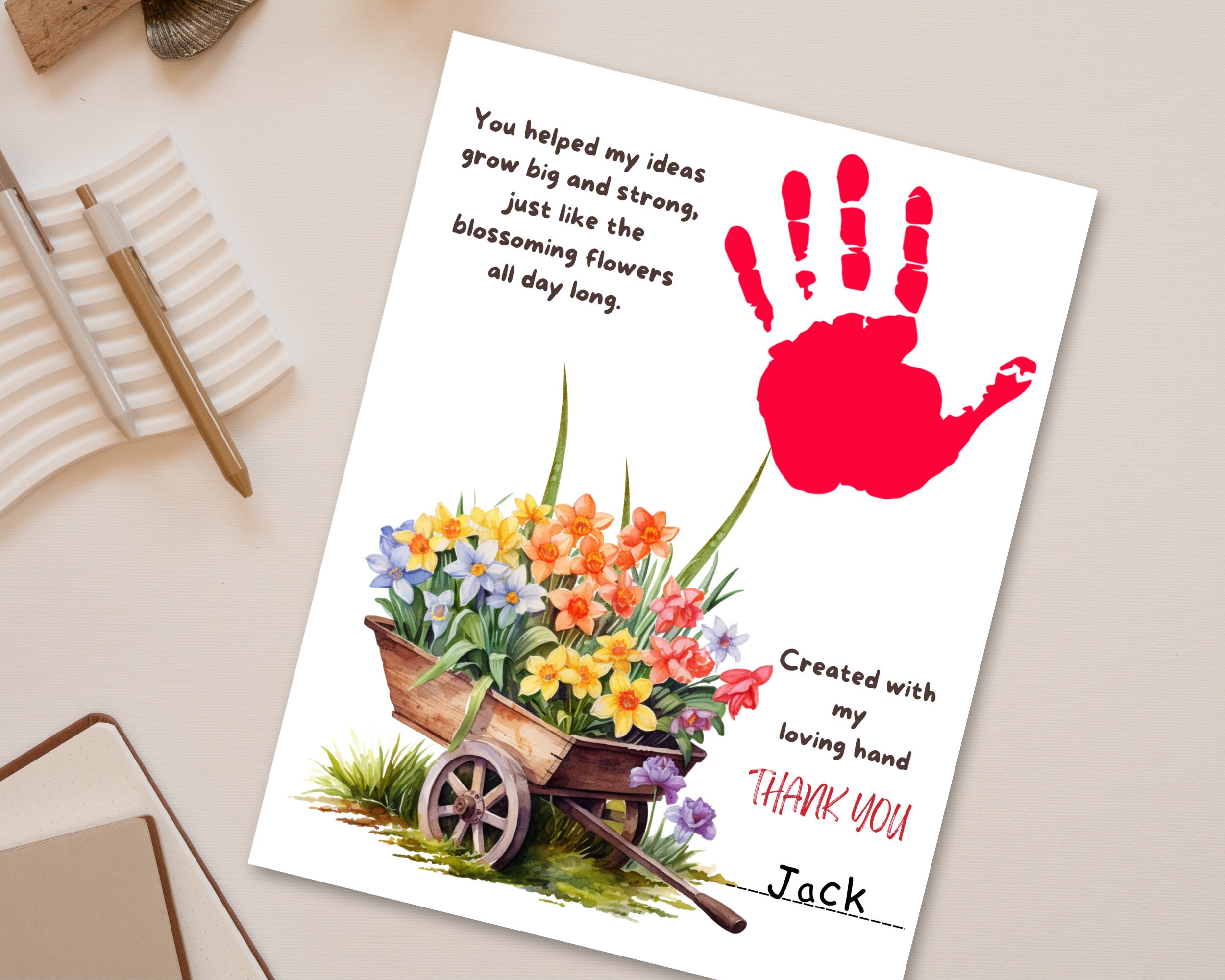 Teacher Appreciation Gift, Flower Handprint Art for a Teacher Thank You ...