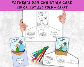 Fathers Day Card, Fathers Day Christian Craft for Kids, Christian Verse in Card for a Fathers Day Keepsake, Coloring Sunday School Craft