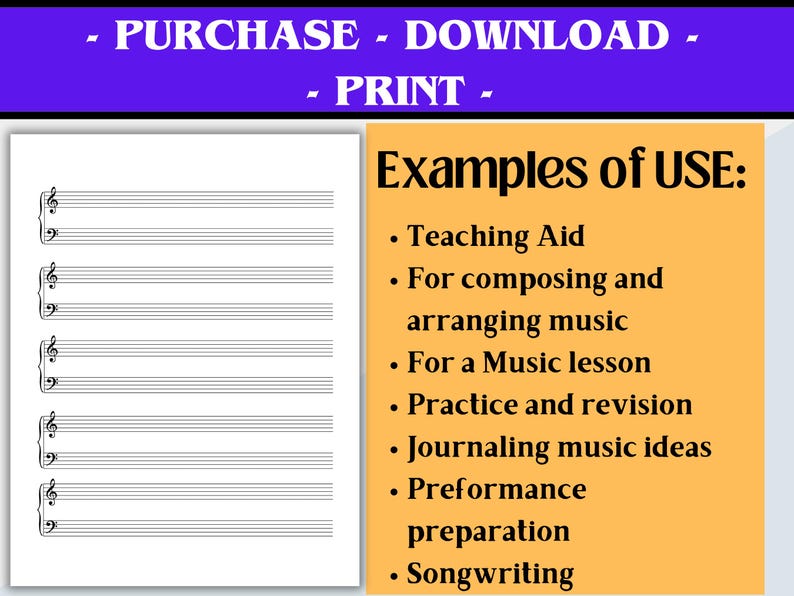 Composer Program Notes Examples Blank Sheet Music With Treble Clef, Bass Clef, Grand Staff, Piano Sheet ...