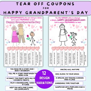 Folleto de cupones para el Día de los Abuelos, regalo de los niños: regalos imprimibles para la abuela o el abuelo, tarjeta del Día de los Abuelos con 10 cupones desprendibles