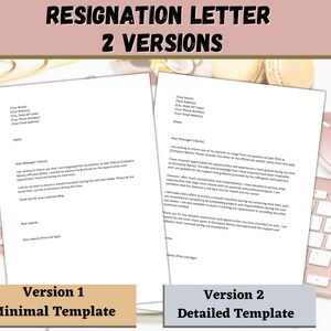 Carta de renuncia, 2 versiones personalizables, descarga instantánea de plantilla profesional.