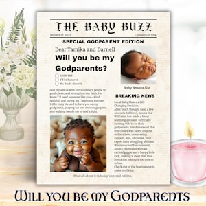 Will You Be My Godmother, Godparent Proposal, Godmother Proposal Newspaper Template, Editable Godfather Proposal for a Baby Christening