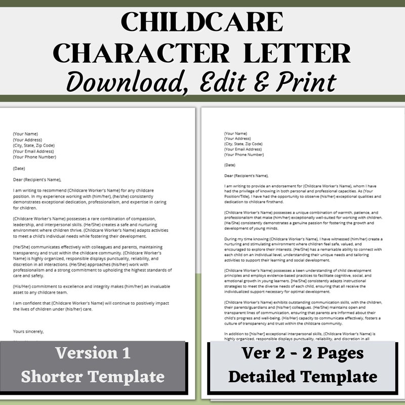 Childcare Letter Template - Etsy
