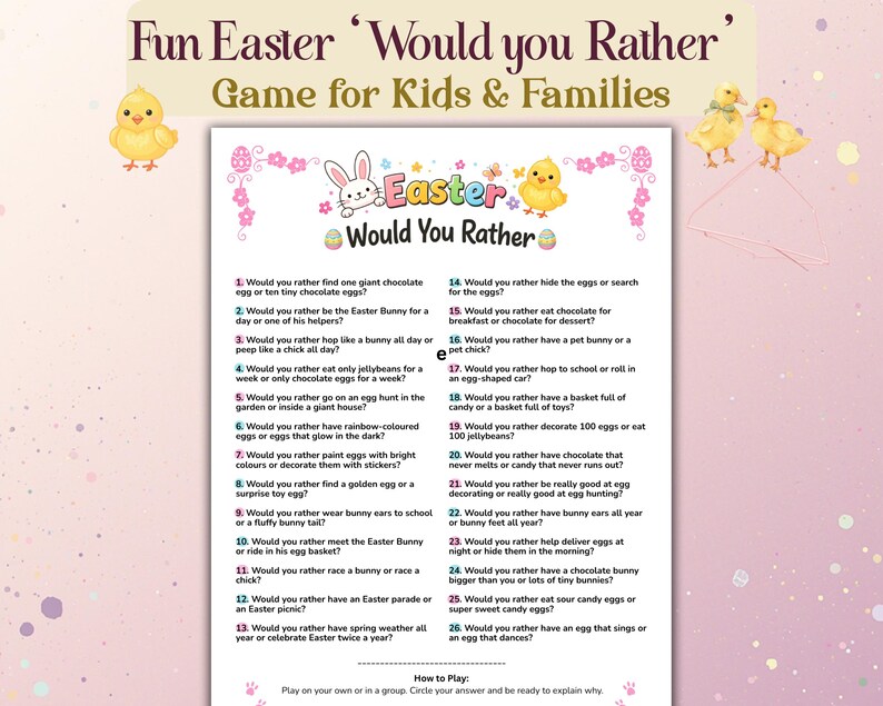 Easter Game Would You Rather for Kids & Families, Fun Printable Easter ...