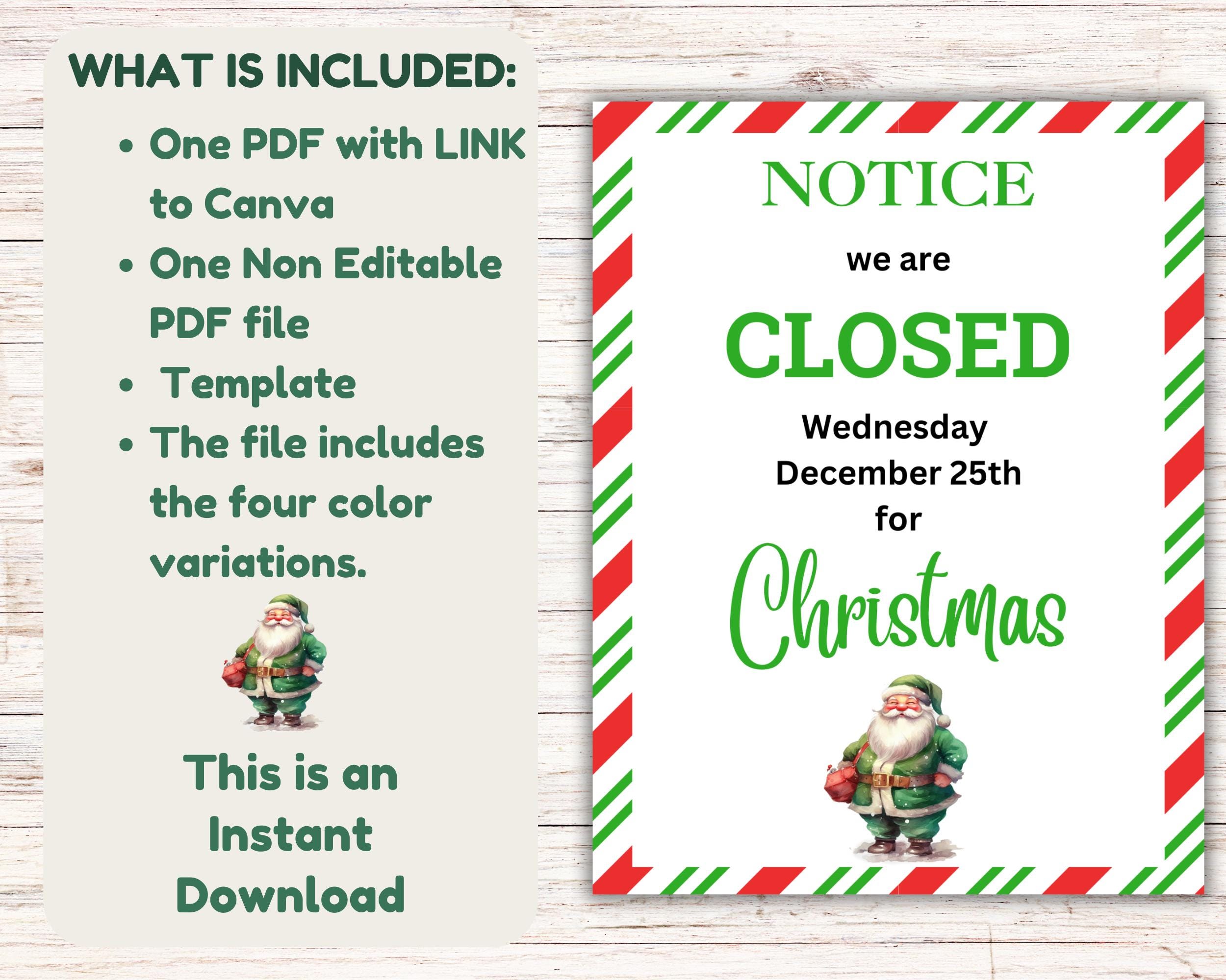 Closed Christmas Sign, Editable Office Sign for Door, Business Holiday ...