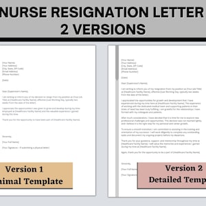 2 Nurse Resignation Letters, Craft Your Letter of Resignation Like a Pro, Professional Resignation Letter Template, Available in 2 Versions