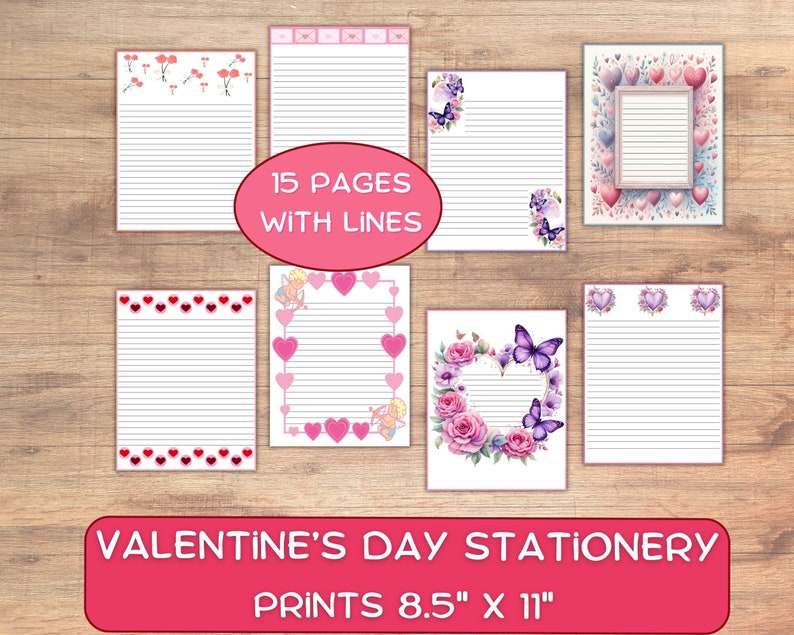 Valentine s Day Printable Stationary Set In 16 Designs Letter Writing Paper For Valentine s Day
