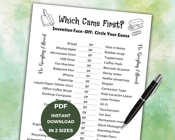 Which Came First Trivia Game, Team Building Game, Office Party Fun, Senior Games, Nursing Home Activities, Retirement Party, Trivia Night