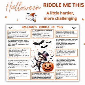 Challenging Halloween Riddle Me This for Halloween Party Games, Printable Halloween Kids or Teens Activity, Halloween Quiz, Halloween Games