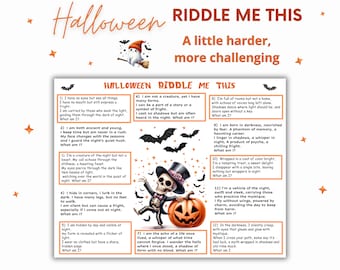 Trudna zagadka na Halloween: Gry na imprezę Halloween, Wydrukowana aktywność na Halloween dla dzieci i nastolatków, Quiz na Halloween, Gry na Halloween