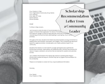 Scholarship Letter of Recommendation from Community Leader, Scholarship Reference Letter Template, Create a Personalized  Reference Letter