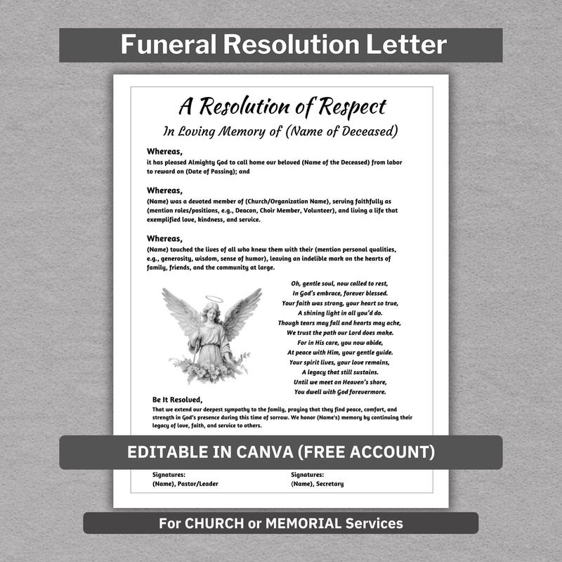 Funeral Resolution Template.pdf Funeral Resolutions for Classmates - Etsy