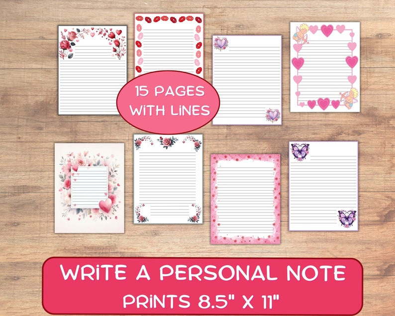 Valentine s Day Printable Stationary Set In 16 Designs Letter Writing Paper For Valentine s Day