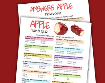 Jeu de questions-réponses sur les pommes, jeux de questions-réponses à imprimer, jeu pour Thanksgiving, jeu de questions-réponses d'automne pour toute la famille (adultes et enfants), jeux brise-glace pour le bureau