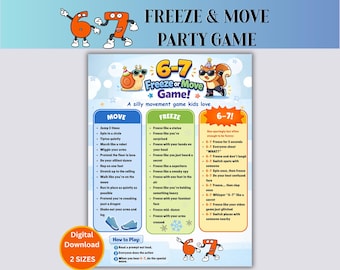 6-7 Freeze & Move-spel voor kinderen Activiteit, afdrukbare groepsgames, grappig bewegingsfeestje, hersenkraker in de klas, vakantiefeestje leuk