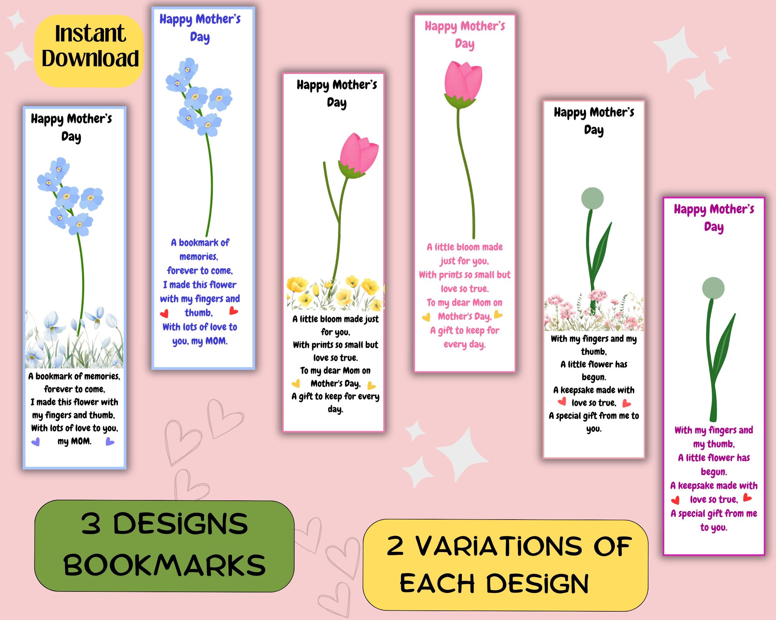 Mother's Day Printable Bookmark, Kids Fingerprint Art for Mothers Day ...