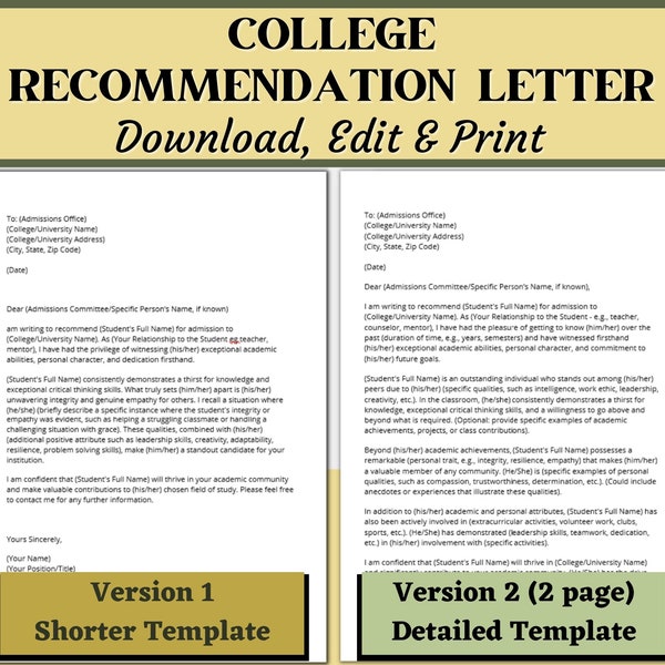 College Admission Recommendation Letter, Character Letter, Letter of Recommendation for College or University Admission