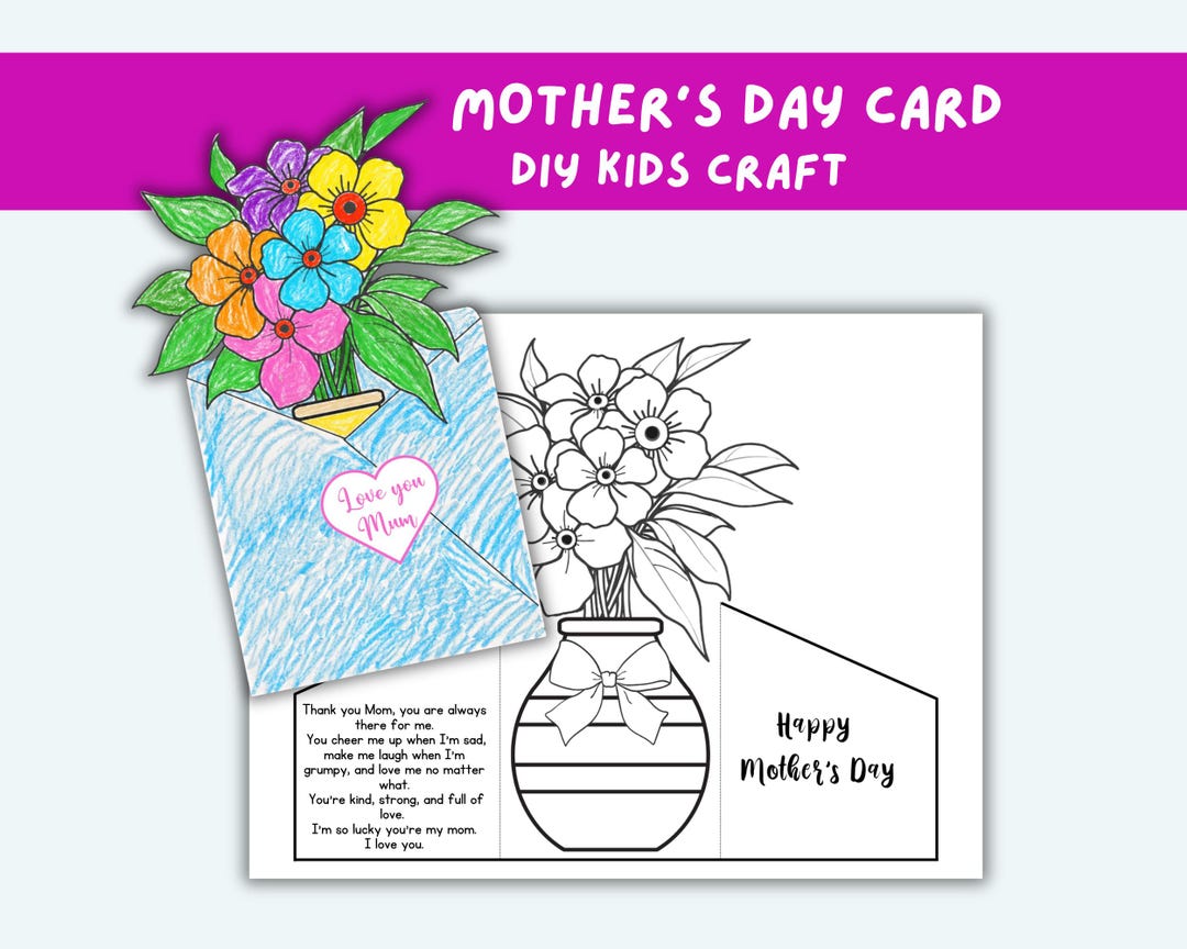 Mothers Day Coloring Card Printable, Mothers Day Craft for Kids ...