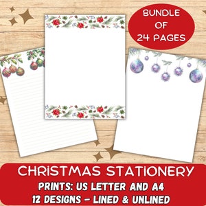 Artigos de papelaria de Natal, papel para carta de Natal, papel timbrado de Natal para impressão, designs disponíveis como papel sem forro e forrado, 8,5"x11' e A4