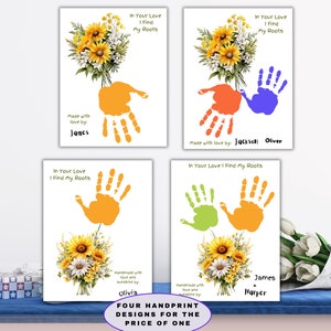 Manualidades con huellas de manos: un regalo para una maestra, mamá, abuela, proyecto de manualidades con huellas de manos, regalos para niños, manualidades de recuerdo de girasol, cumpleaños o Navidad.