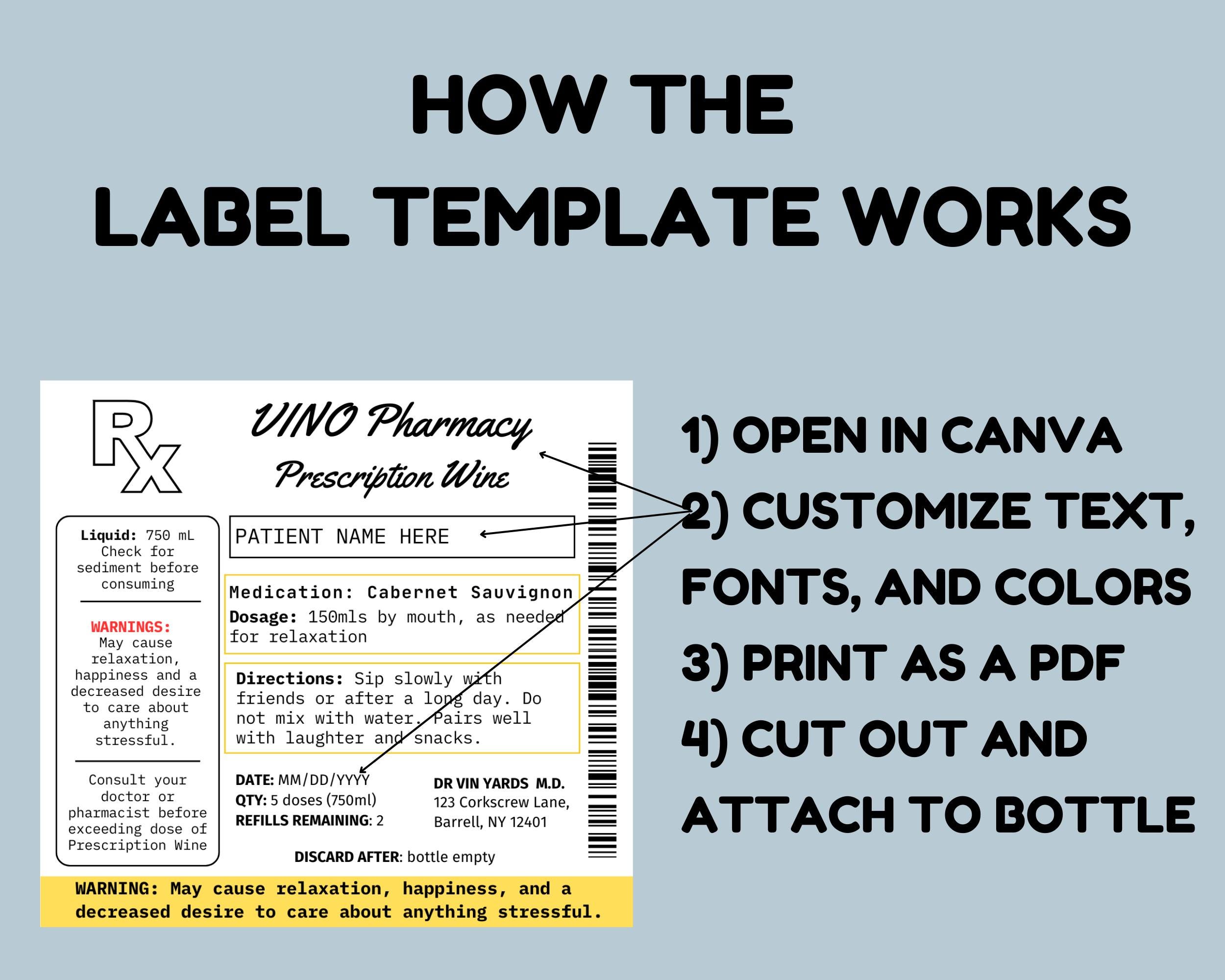 Editable Prescription Wine Label Gag Gift, Wine Bottle Label Template ...